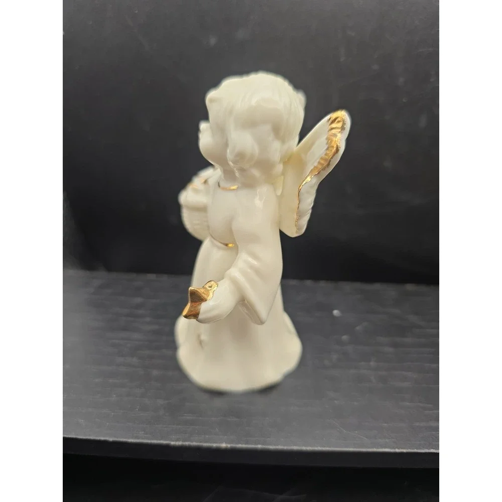 Vintage Ceramic Porcelain Angel holding Stars Gold Trimmed Bell ~ 4.0